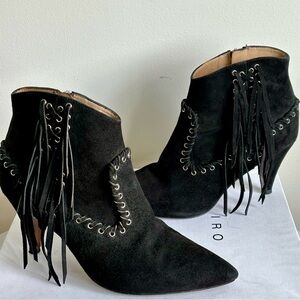 IRO NENSY suede western fringe pointed toe ankle bootie 37/7